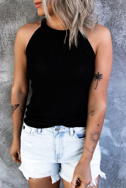 Blank Apparel - Black Solid Color Crew Neck Tank Top BA2564998-2