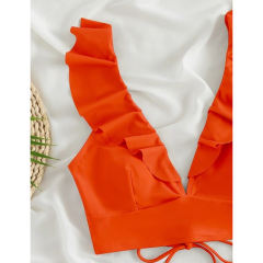 Orange Ruffle Sleevelss Drawstring Bikinis Set TQX610040-14