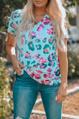 Leopard V Neck Short Sleeves T-Shirt LC25220971-20