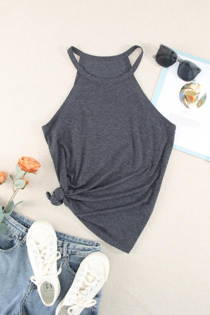 Blank Apparel - Grey Solid Color Crew Neck Tank Top BA2564998-11