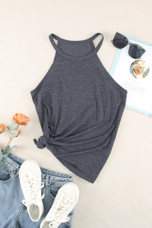 Blank Apparel - Grey Solid Color Crew Neck Tank Top BA2564998-11