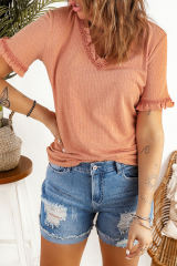 Blank Apparel - Distressed Ripped Rolled Hem Sky Blue Denim Shorts