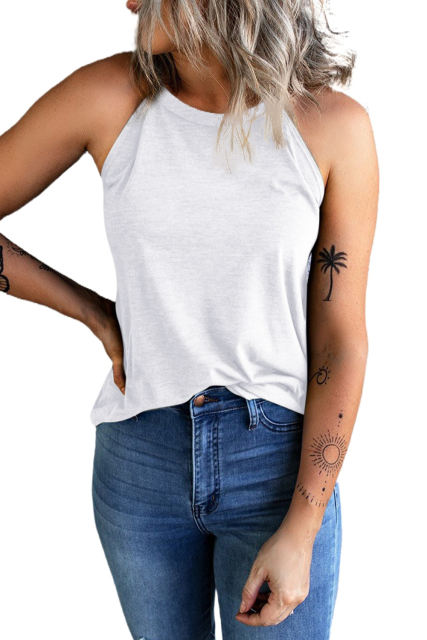 Blank Apparel - White Solid Color Crew Neck Tank Top BA2564998-1