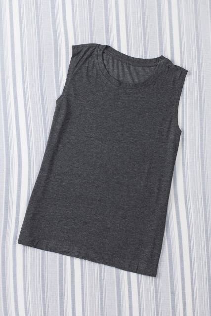 Blank Apparel - Gray Solid Color Crew Neck Loose Tank Top BA2564162-11