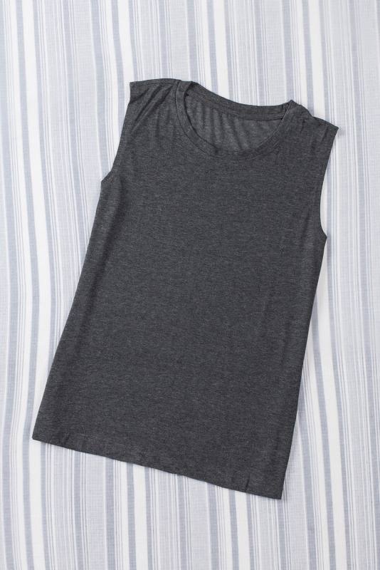 Blank Apparel - Gray Solid Color Crew Neck Loose Tank Top BA2564162-11