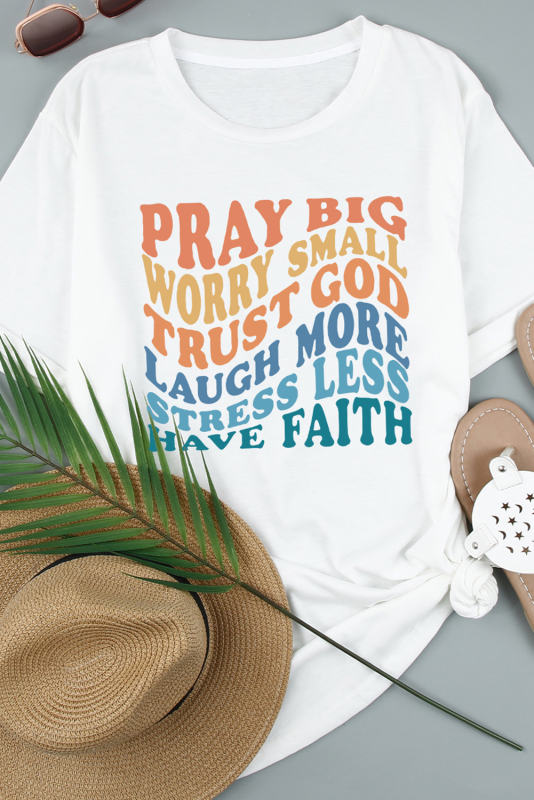 White Have Faith Inspired Words Print T Shirt LC25218178-1