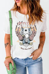 White ROCK &amp; Eagle Graphic Round Neck Tee  LC25221210-1
