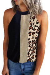 Black Leopard Color Block Casual Tank Top LC2568866-2