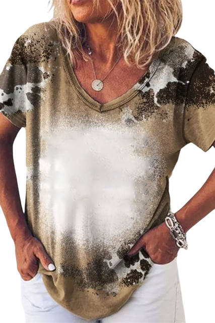 Brown Western Cow Spotted Bleached T Shirt LC25220457-17