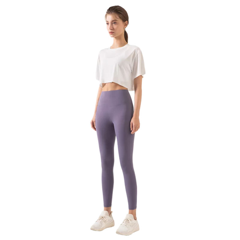 White Loose Crop Top and Purple High Waist Yoga Pants Set TQE71335-1-8