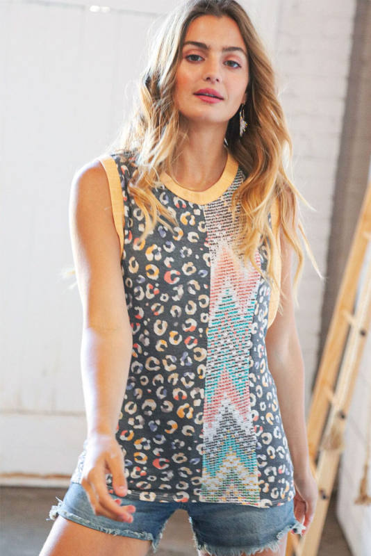 Leopard Chevron Print Tank Top LC2568531-20