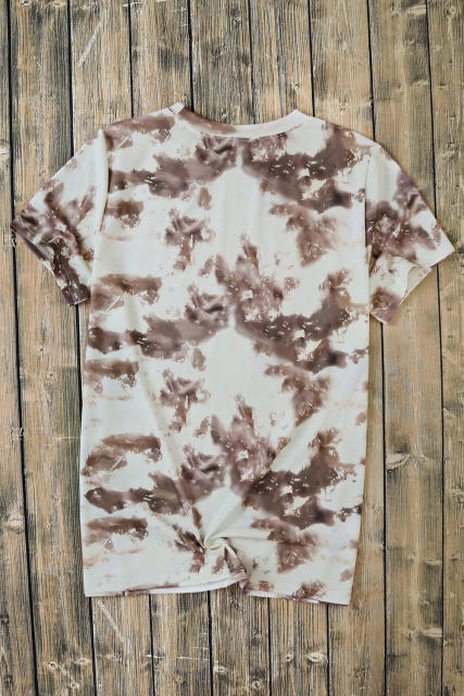 Brown Blank Apparel- Bleached Tie-dye Print Short Sleeve Top LC25220659-17