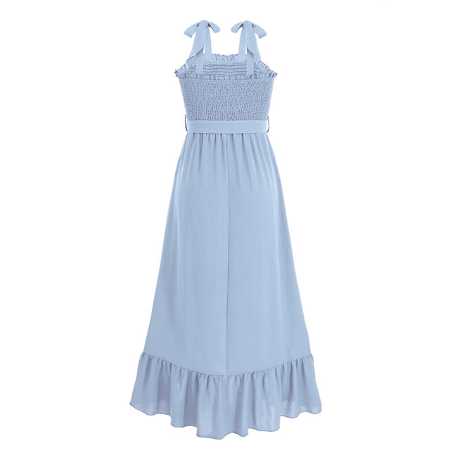 Light Blue Bow Knot Straps Irregular Slit Maxi Dress TQK311559-30