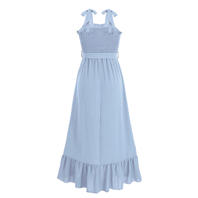 Light Blue Bow Knot Straps Irregular Slit Maxi Dress TQK311559-30