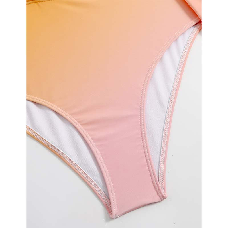Orange Spaghetti Strap One Piece Swimsuit With Skirt Set TQX610034-14