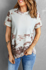 Brown Blank Apparel- Bleached Tie-dye Print Short Sleeve Top LC25220659-17