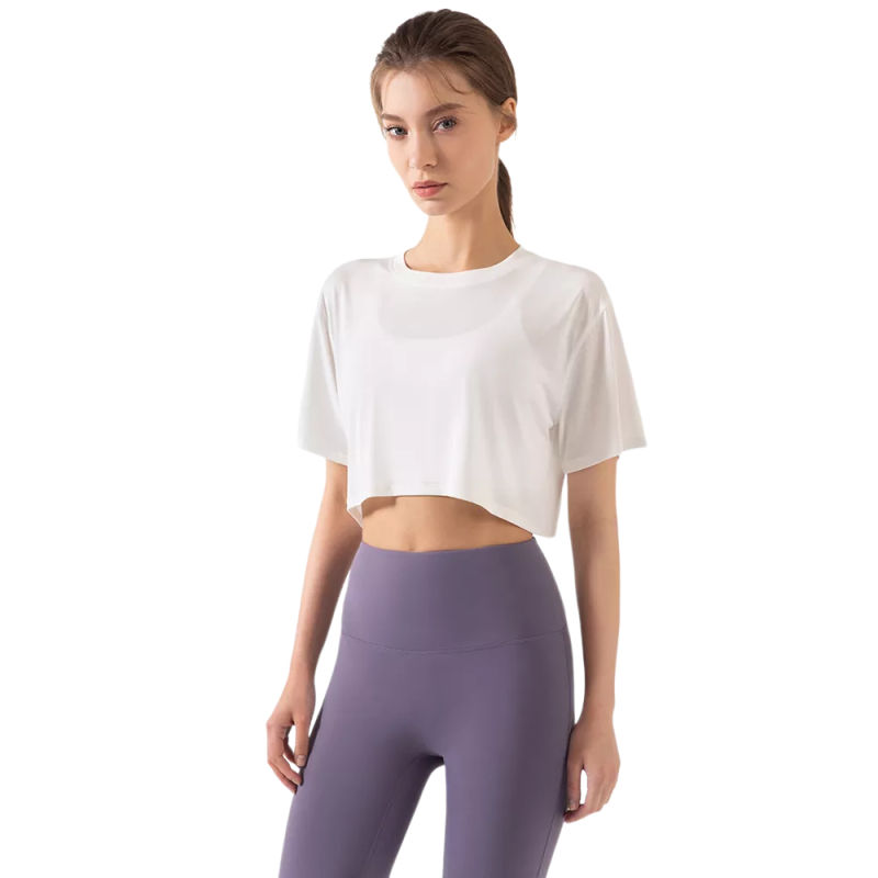White Loose Crop Top and Purple High Waist Yoga Pants Set TQE71335-1-8