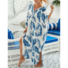 Blue White Print Long Kinimo Beachwear TQL310062-86