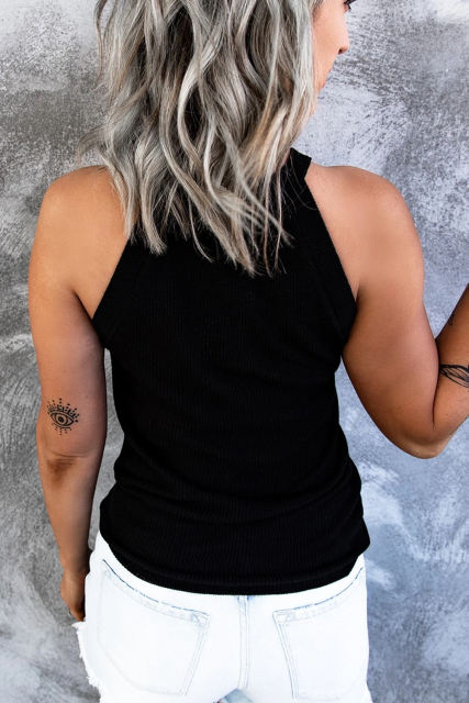 Blank Apparel - Black Solid Color Crew Neck Tank Top BA2564998-2