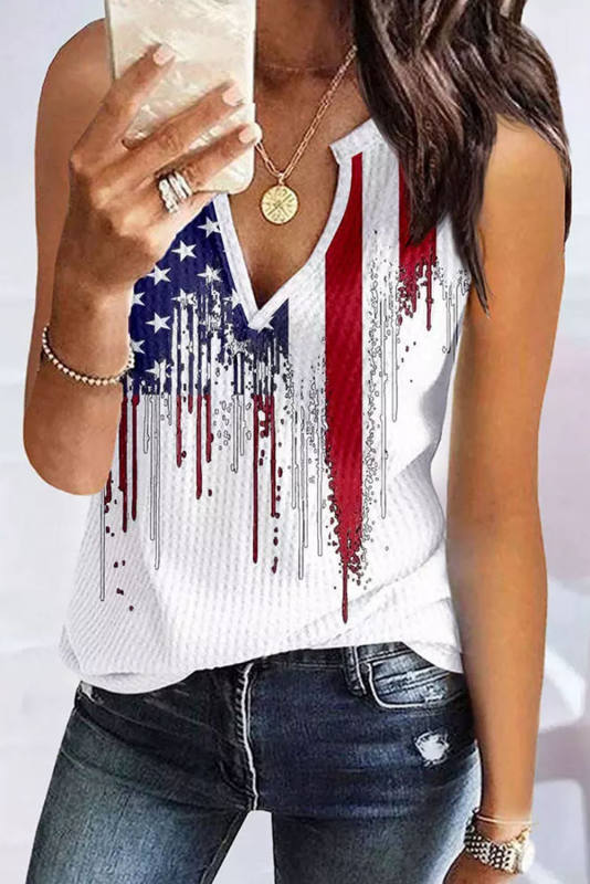 White American Flag Designful Print Notch V Neck Tank Top LC2569393-1