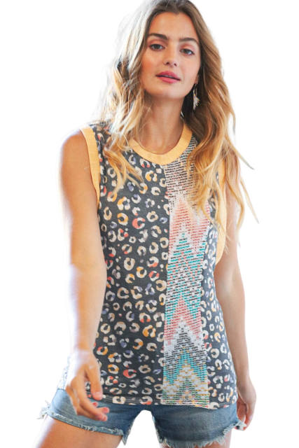 Leopard Chevron Print Tank Top LC2568531-20