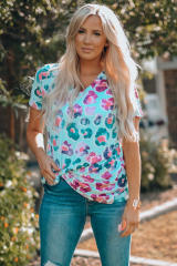 Leopard V Neck Short Sleeves T-Shirt LC25220971-20