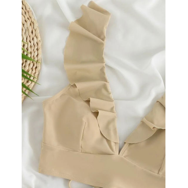 Apricot k Ruffle Sleevelss Drawstring Bikinis Set TQX610040-18