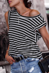 Black Striped Butterfly Sleeve T Shirt LC25219423-2