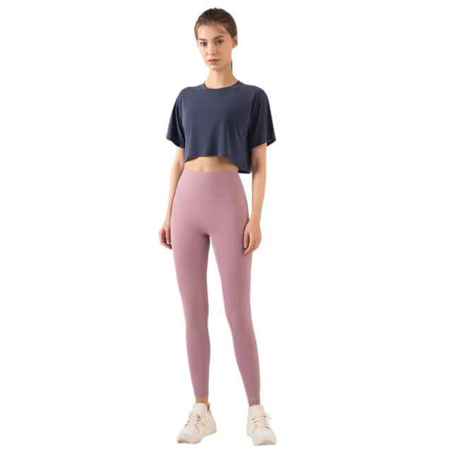 Blue Loose Crop Top and Purple High Waist Yoga Pants Set TQE71335-5-8