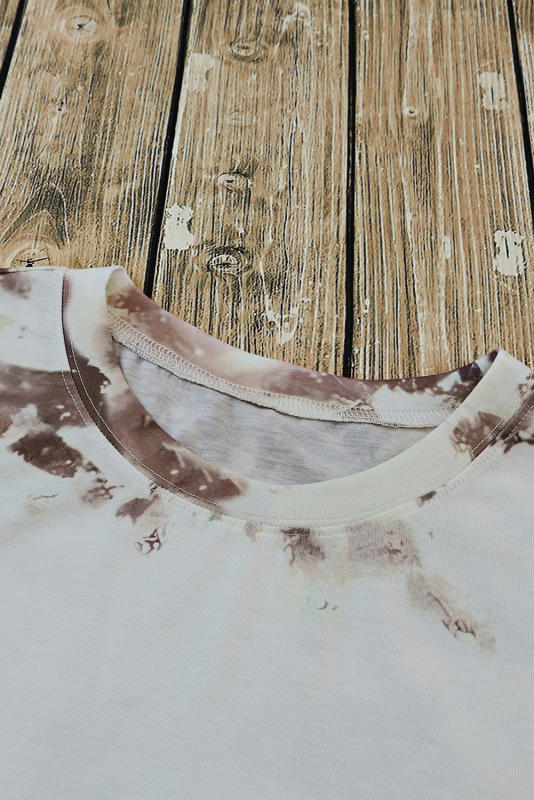 Brown Blank Apparel- Bleached Tie-dye Print Short Sleeve Top LC25220659-17