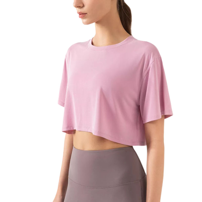Pink Loose Crop Top and Gray High Waist Yoga Pants Set TQE71335-5-8