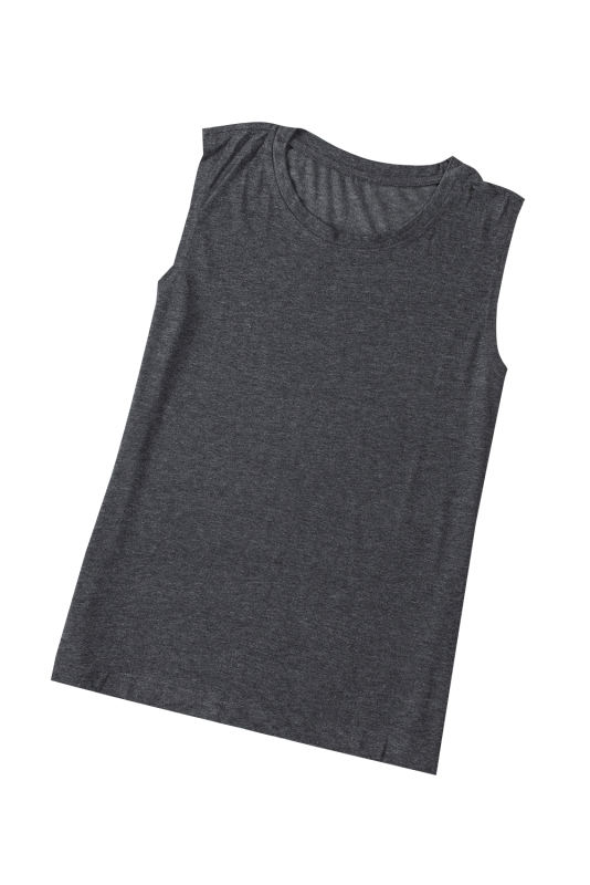 Blank Apparel - Gray Solid Color Crew Neck Loose Tank Top BA2564162-11
