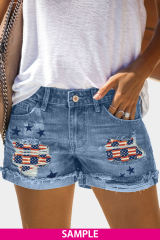Blank Apparel - Distressed Ripped Rolled Hem Sky Blue Denim Shorts
