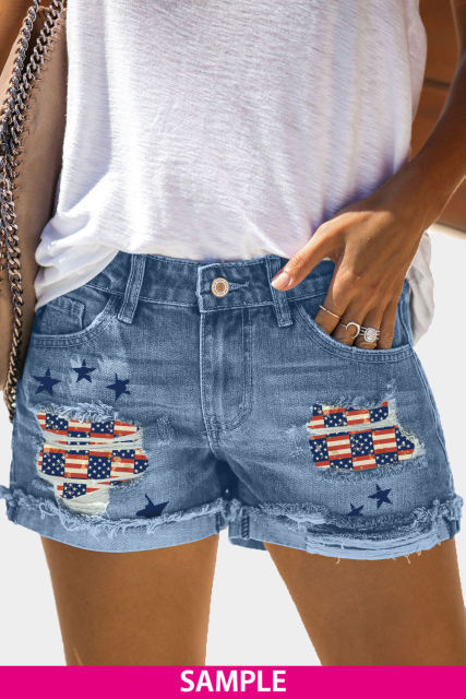 Blank Apparel - Distressed Ripped Rolled Hem Sky Blue Denim Shorts