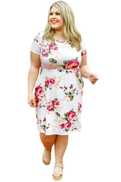 Multicolor Plus Size Floral Print Midi T-shirt Dress PL61730-22