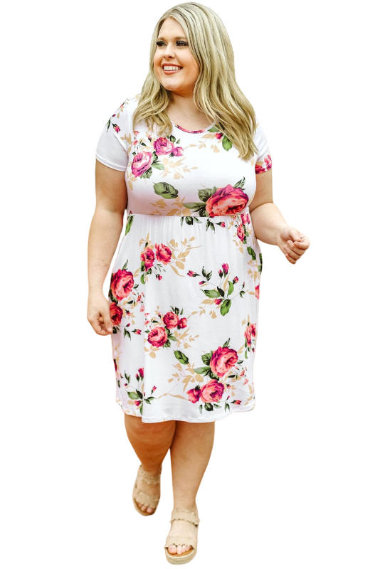 Multicolor Plus Size Floral Print Midi T-shirt Dress PL61730-22