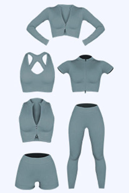 Sky Blue Zipped Front Short Sleeve Sports Crop Top LC264375-4
