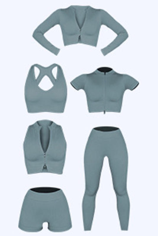 Sky Blue Zipped Front Short Sleeve Sports Crop Top LC264375-4
