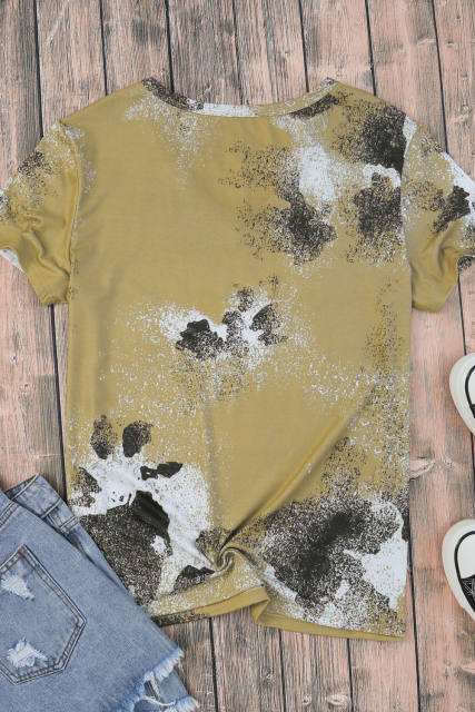 Brown Western Cow Spotted Bleached T Shirt LC25220457-17