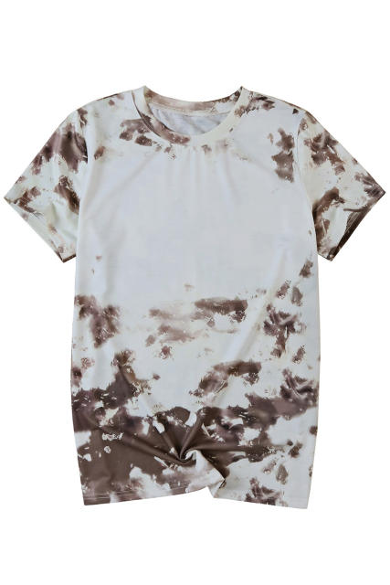 Brown Blank Apparel- Bleached Tie-dye Print Short Sleeve Top LC25220659-17