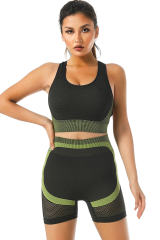 Green Textured U Neck Criss Cross Sports Bra LC264395-109