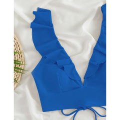 Royal Blue Ruffle Sleevelss Drawstring Bikinis Set TQX610040-62