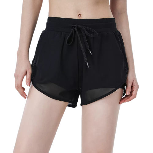Black Fake Two Pieces Quick Dry Sports Yoga Short TQE71336-2