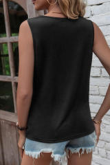 Black Laser Cut Slits Twist Front Tank Top LC2569522-2