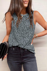 Gray Leopard Print Round Neck Tank Top LC2568312-11