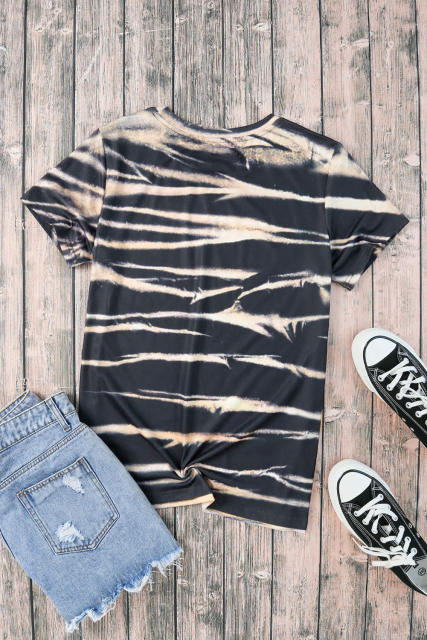 Blue Tie Dye Stripe Print Bleached T-Shirt LC25220327-5