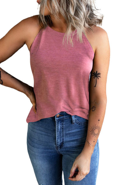 Blank Apparel - Pink Solid Color Crew Neck Tank Top BA2564998-10