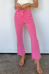 Pink Ankle-length Flare Leg Raw Hem Jeans LC7711675-10