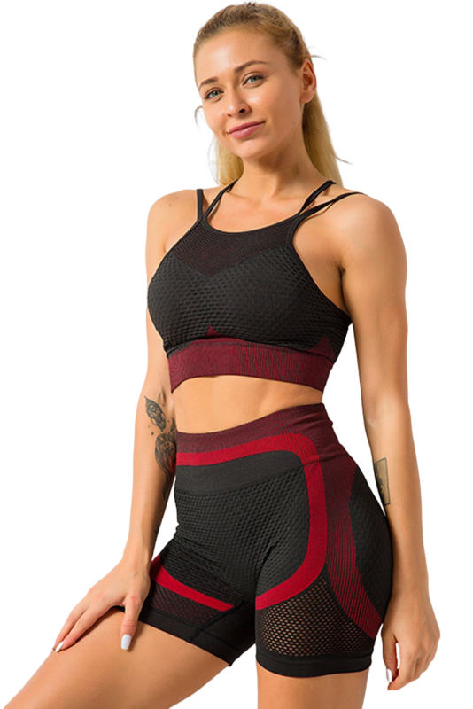 Red Breathable Mesh Gym Crop Top &amp; Shorts Sports Set LC2611350-3