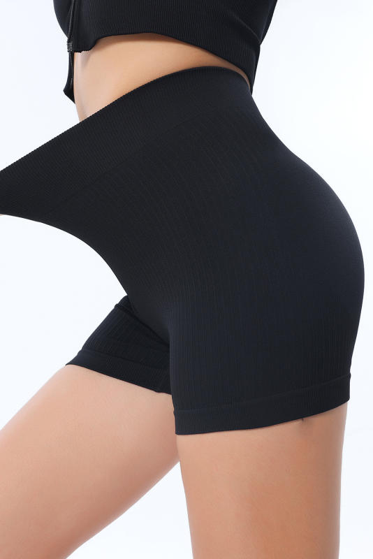 Black Textured Butt Lifting High Waist Yoga Shorts LC265120-2